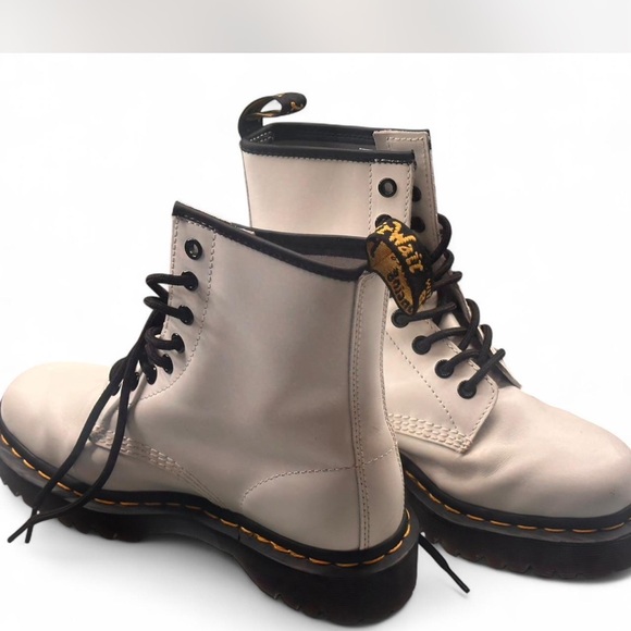 Dr. Martens Cream Combat Moto Boots with Durable Sole - Picture 2 of 3